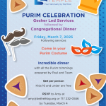 Purim Celebration: Gesher-Led Services and Synagogue Dinner